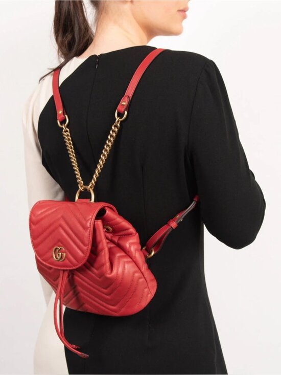 Gucci GG Marmont Matelassé Leather Mini Backpack Red Drawstring Made in Italy main image 15